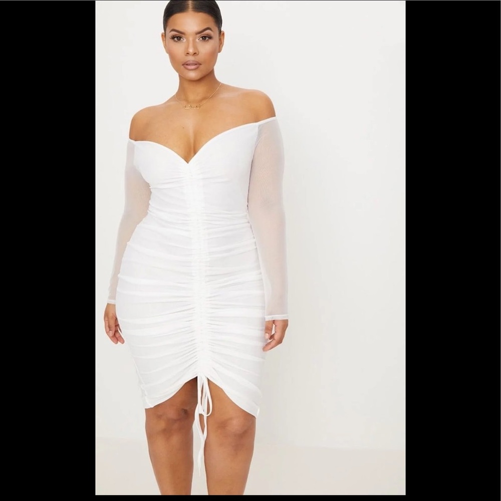 SIZE 16 PLT WHITE MESH RUCHED MIDI DRESS